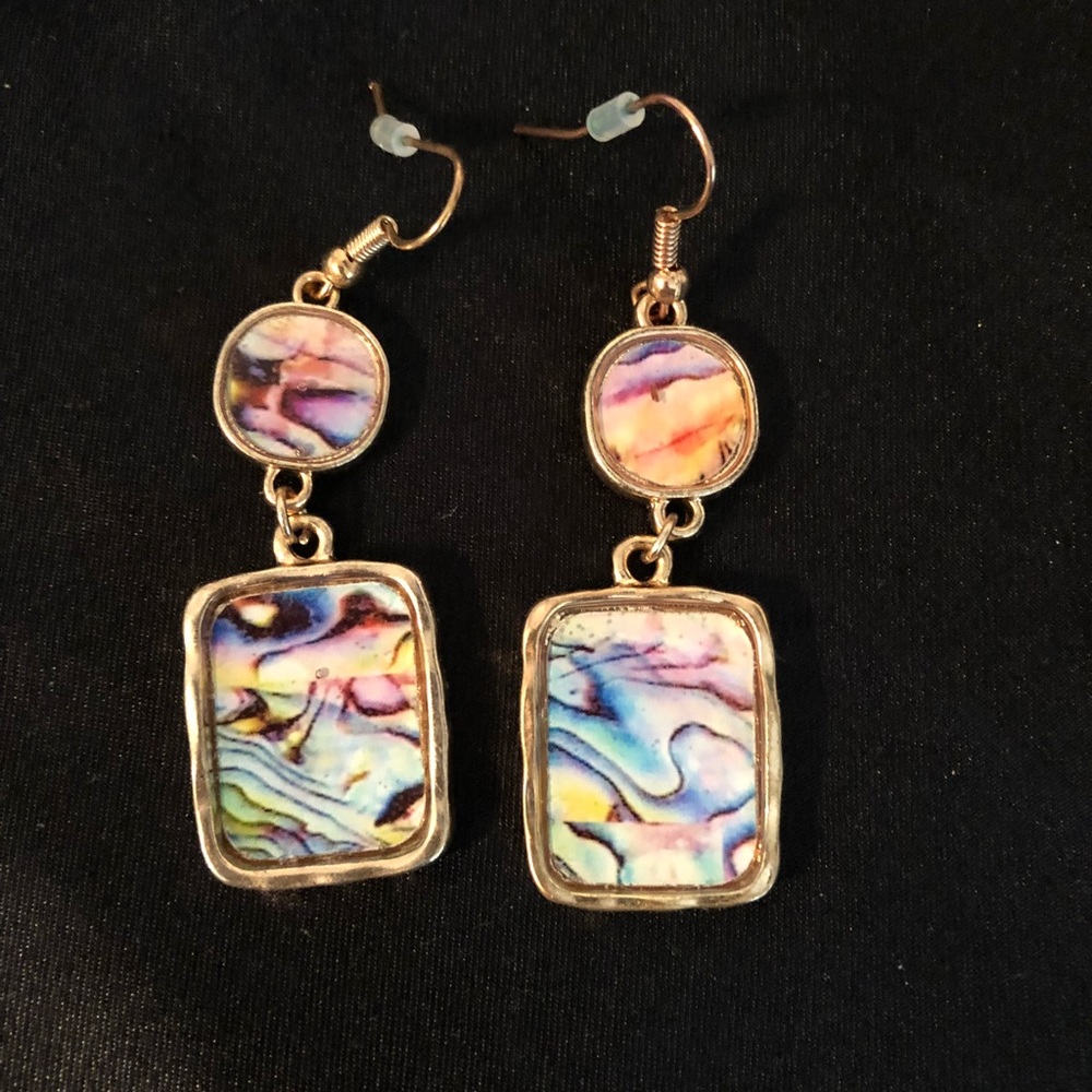 Multi-colored Earrings on Gold Colored Background